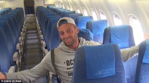 Alex Simon, 28, had the entire Philippine Airlines plane to himself as he travelled from Manila to Boracay